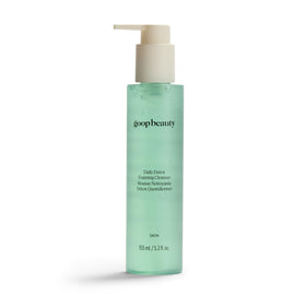 goop cleanser front view showing bottle and branding benefits