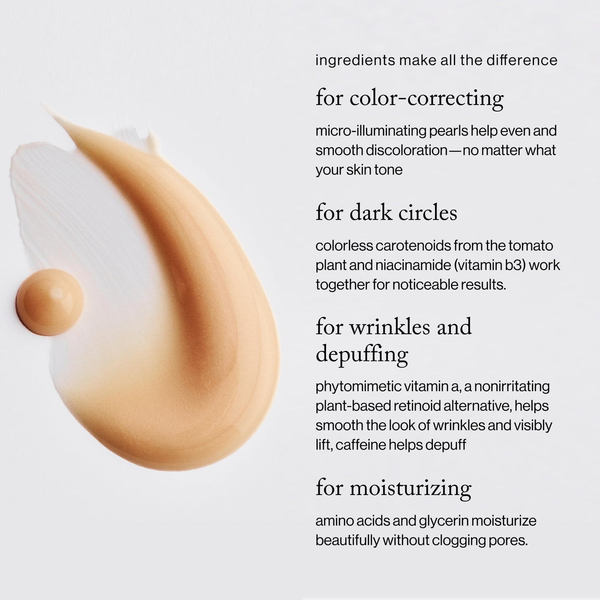 goop micro-illuminating pearls in cream close-up, demonstrates instant brightening effect