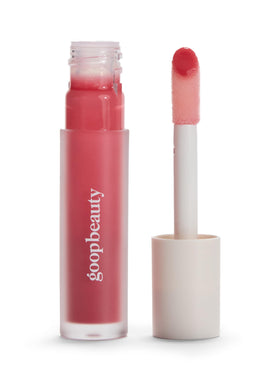 goop hydra-barrier gel gloss front packaging shows sleek tube and Blossom shade benefit hydrating color