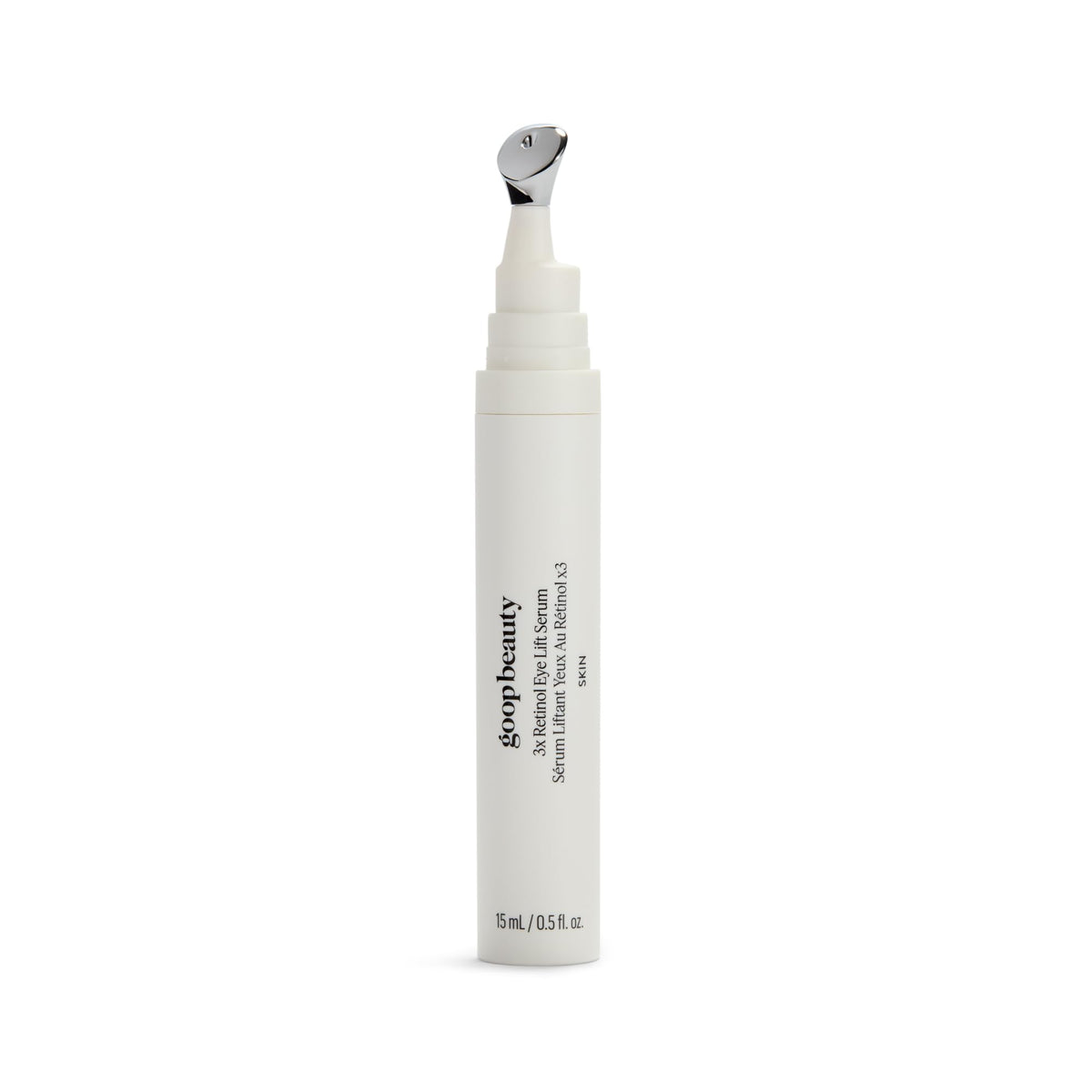goop 3x Retinol Eye Lift Serum front jar showing product finish and quick absorption benefit