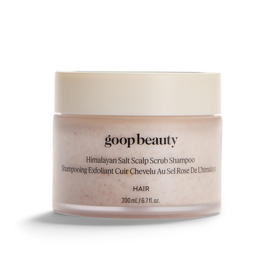 goop scalp scrub shampoo front jar showing label and size, highlights clean packaging