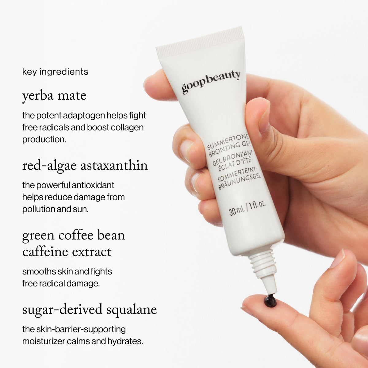 goop Summertone swatched on hand showing buildable, natural color
