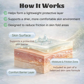GosBio applied under breast illustrating moisture control and soothing protection