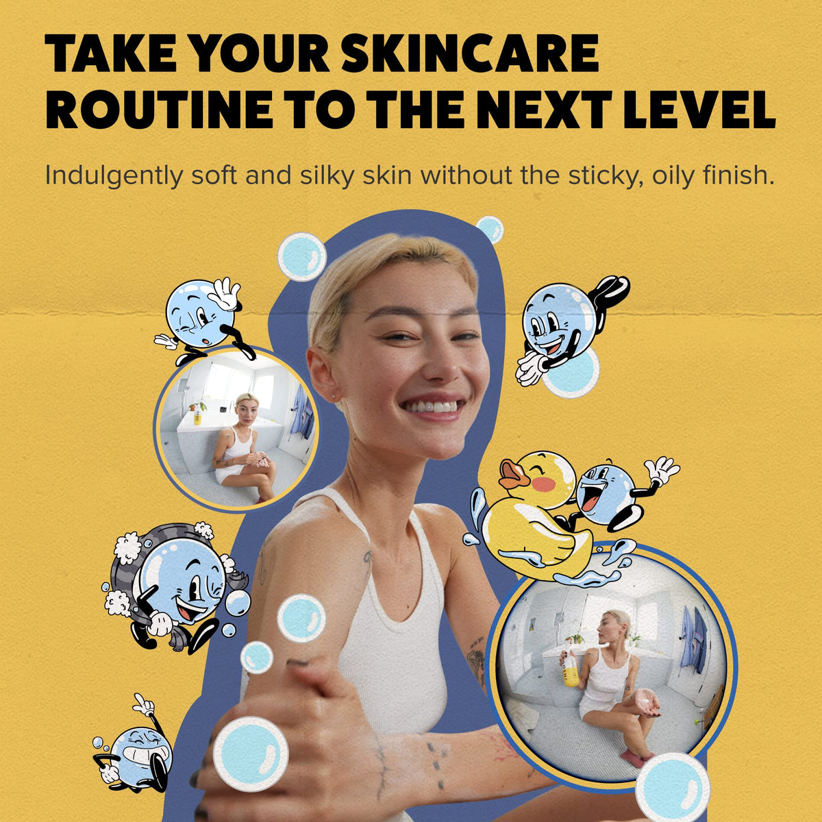 GOSHI applied to leg after shower demonstrating hydration and non-greasy feel