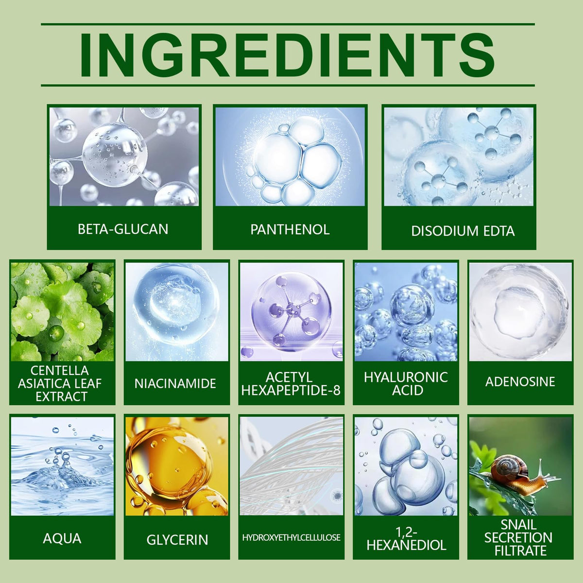 Gotap ingredient label closeup listing snail mucin, niacinamide, peptides for efficacy