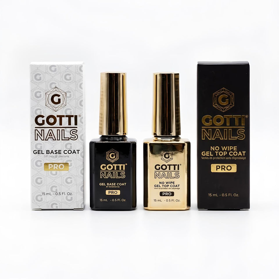 Gotti Nails bottle front view showing clear top coat and glossy benefit