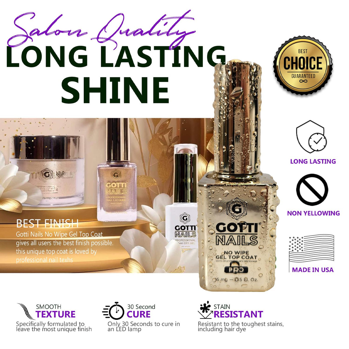 Gotti Nails cured nail closeup showing mirror-like shine and chip resistance
