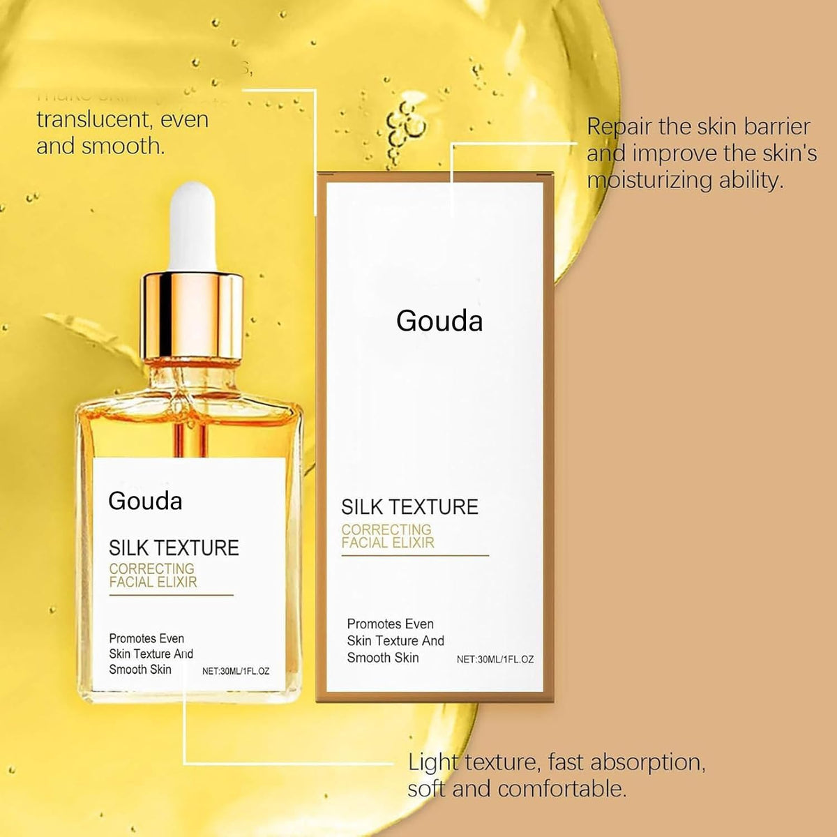 Gouda texture pour detail highlighting silky oil consistency and quick absorption