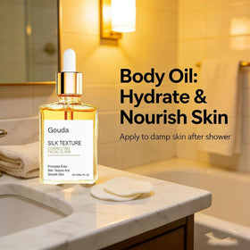 Gouda texture oil drop on skin highlighting non-greasy hydration