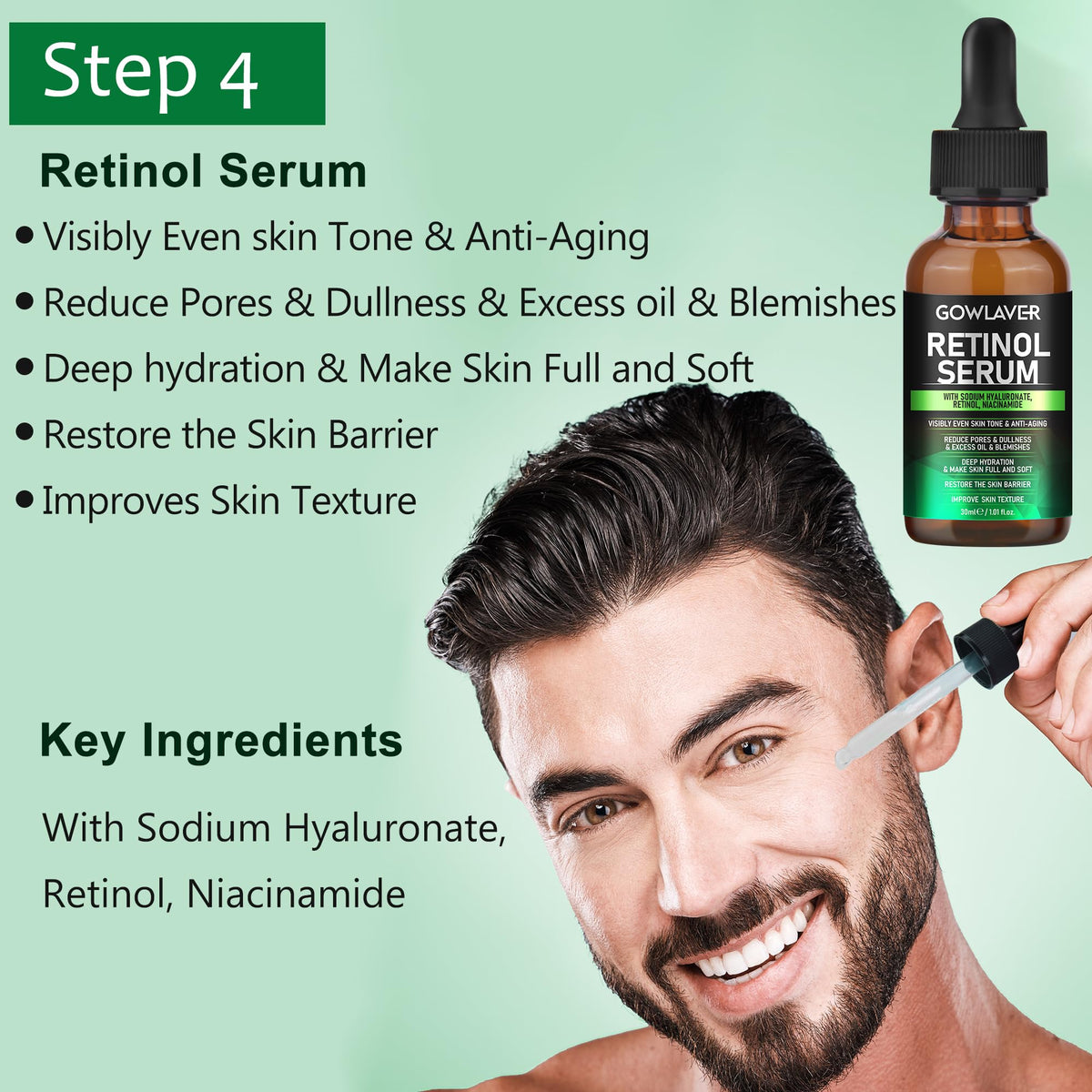 gowlaver retinol serum dropper dispensing precise treatment dose