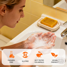 GPP turmeric soap lather producing creamy foam for effective surface impurity removal