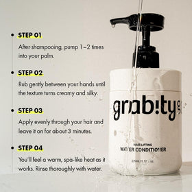 grab!ty in-shower application on wet hair illustrating easy use and root lift