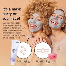 grace & stella dead sea mud mask on hand showing thick texture for clarifying pores