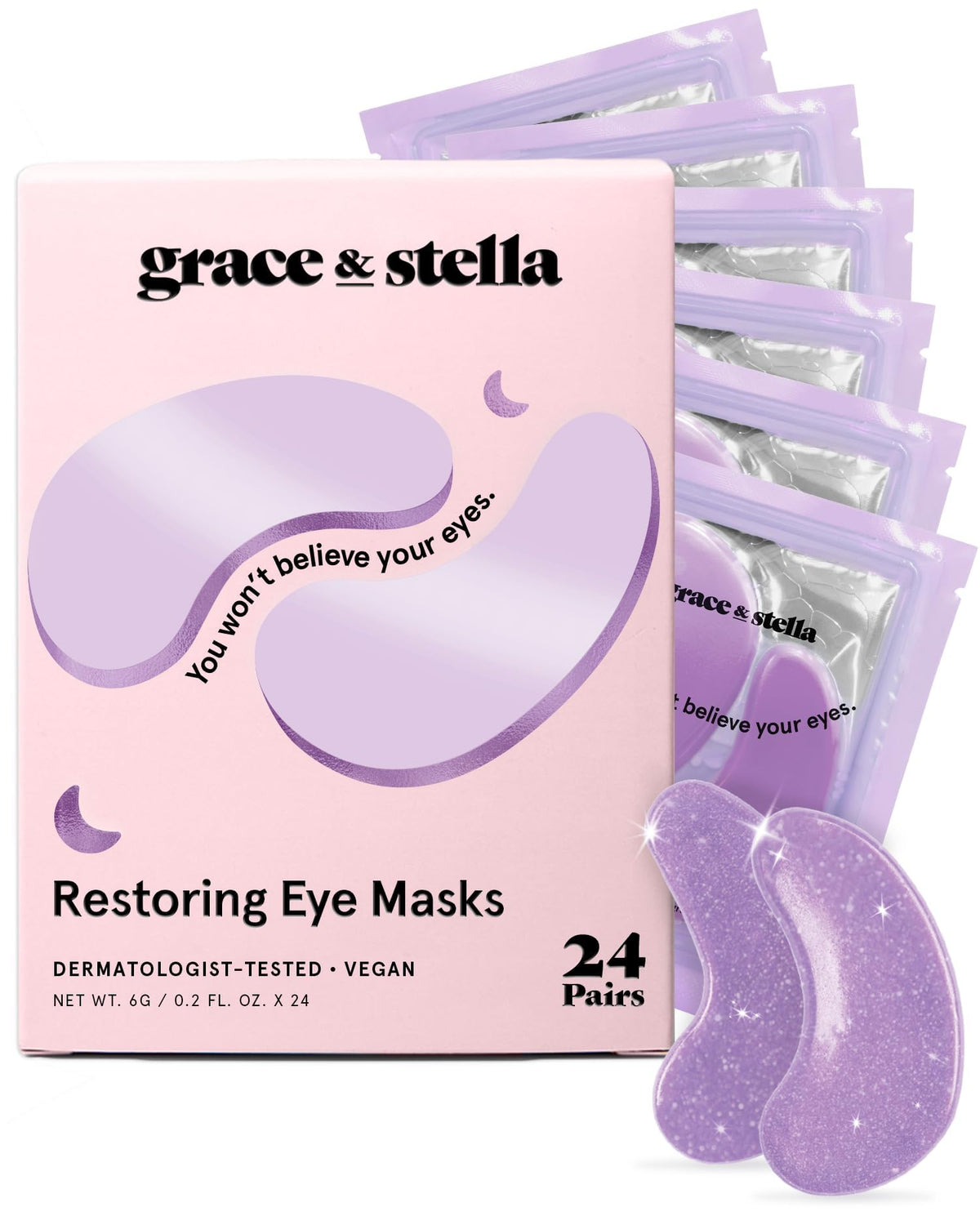 grace & stella front packaging showing 24 pairs and benefits