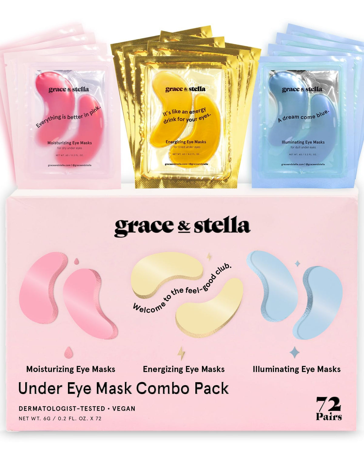 grace & stella front packaging showing colorful patch pack and benefits
