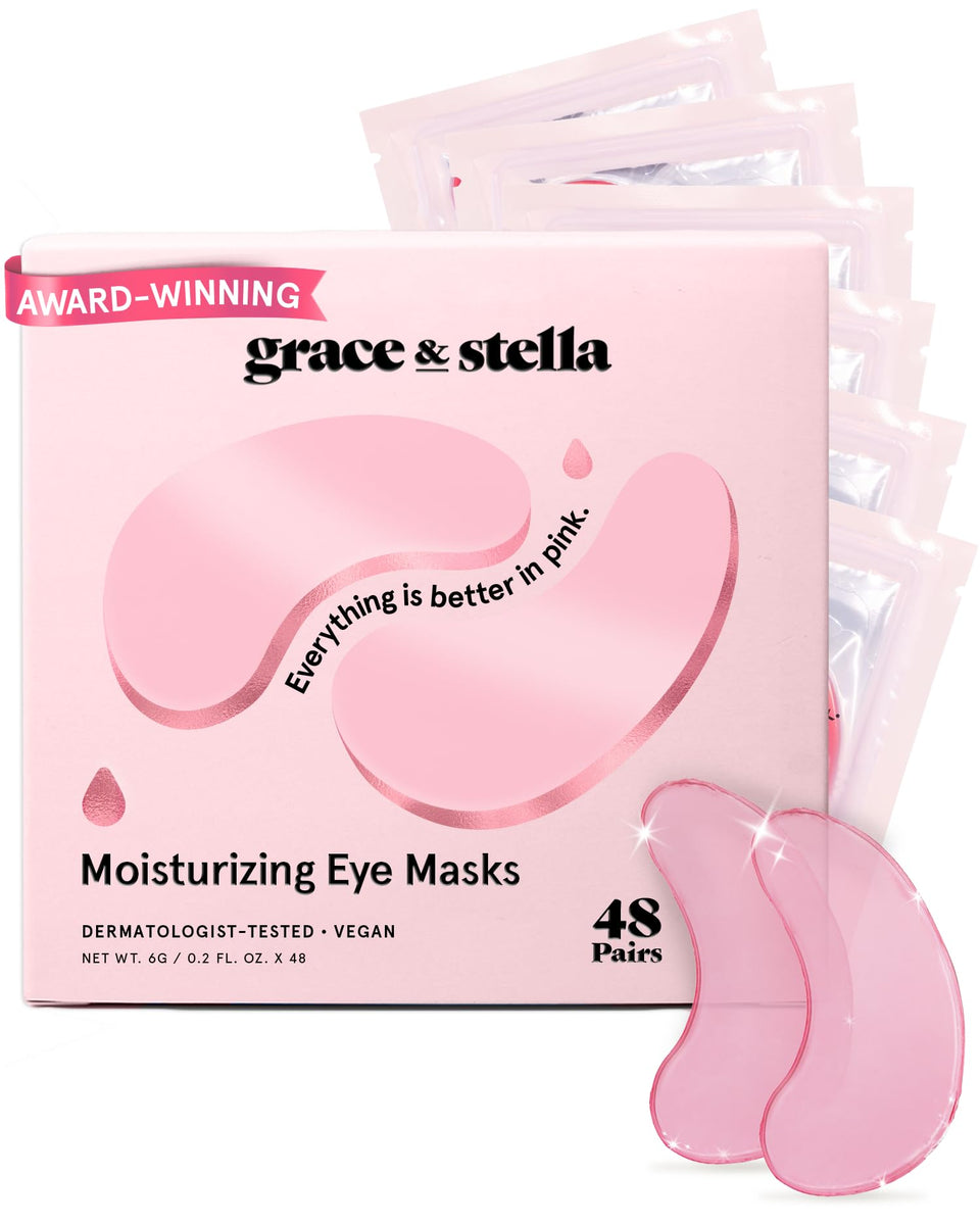 grace & stella front packaging showing 48 pairs and pink design benefit: clear supply
