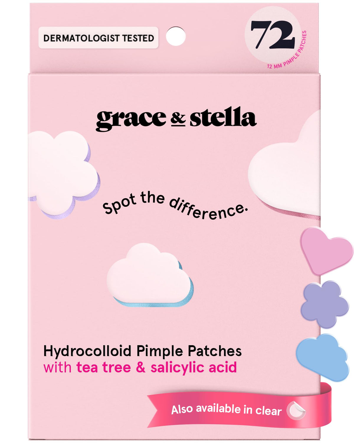 grace & stella front packaging showing 72 multishape patches for quick spot care