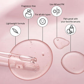 grace & stella open bottle dispensing serum onto fingertip for use