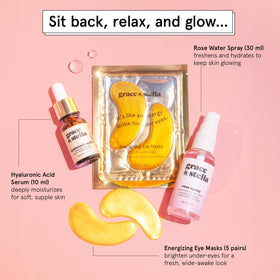 grace & stella rosewater spray bottle demonstrating quick skin refresh