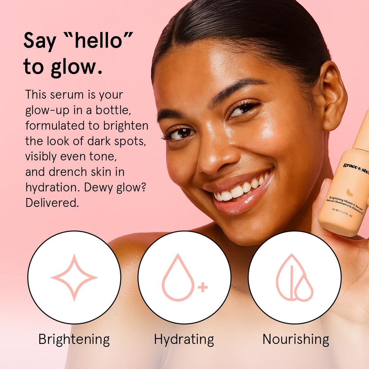 grace & stella dropper releasing serum showing precise application benefit