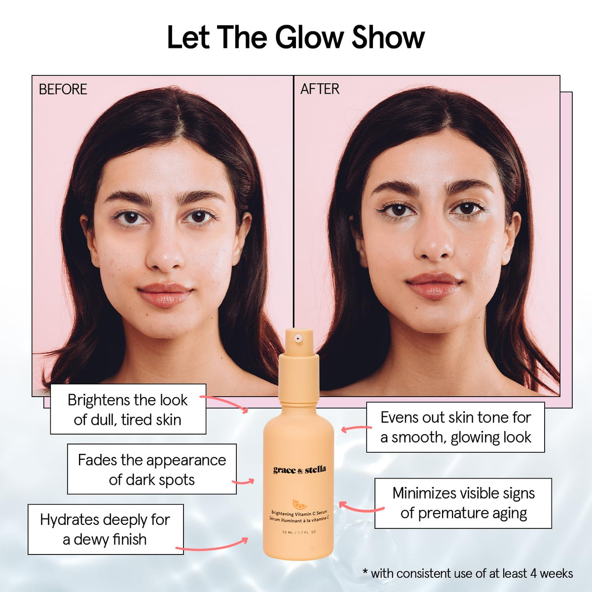 grace & stella clear serum texture on hand showing lightweight hydration benefit
