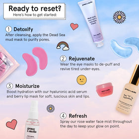 grace & stella travel kit flatlay in a weekend bag showing convenience and gift-ready appeal