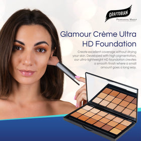 Graftobian application with a brush delivering even, camera-ready coverage
