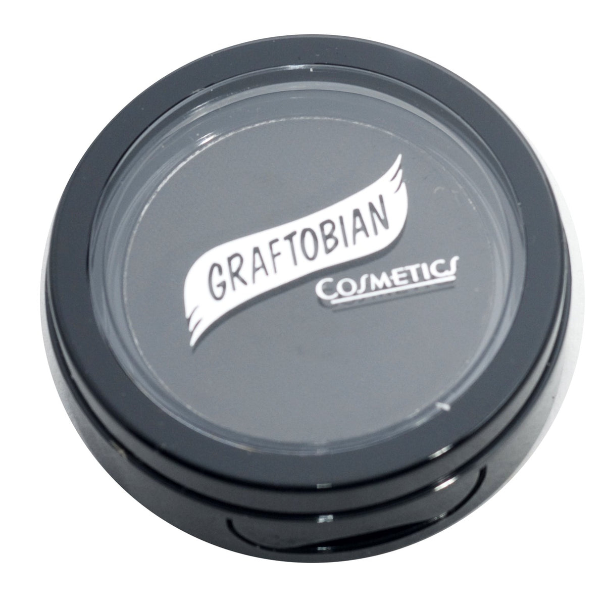 Graftobian Jet Black powder close-up texture highlighting smooth pick-up and pigment