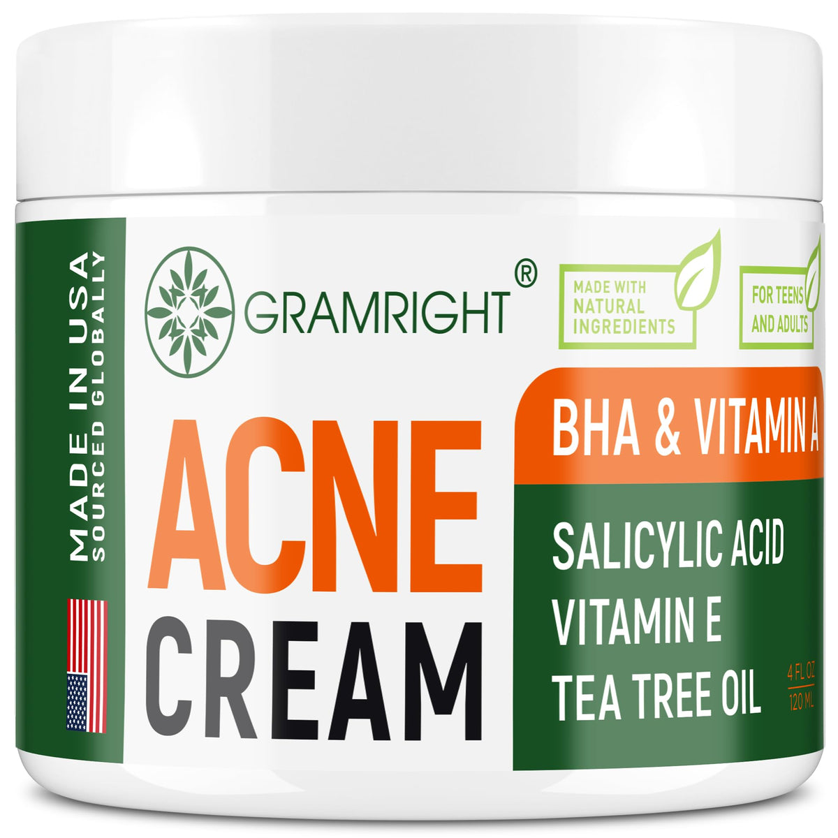 GRAMRIGHT front packaging showing acne cream benefits and label