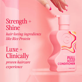 Grande Cosmetics bottle in hand for scale conveying 8.12 oz size benefit