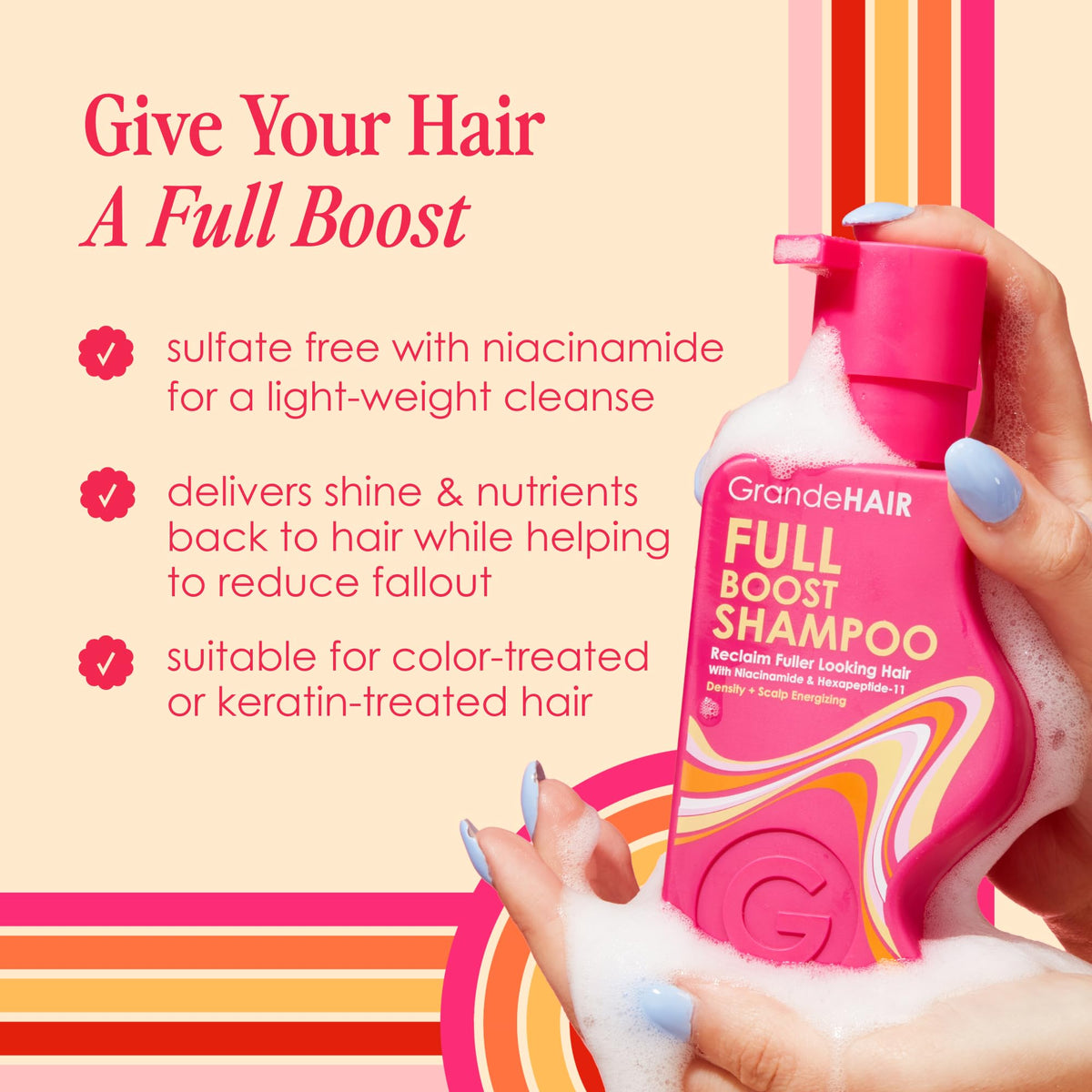 Grande Cosmetics GrandeHAIR next to common items showing 8 fl oz scale for sizing clarity