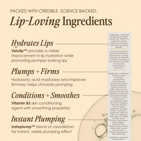 Grande Cosmetics GrandeLIPS packaging label close-up listing key hydrating ingredients