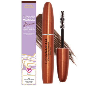 Grande Cosmetics GrandeMASCARA front packaging showing brown tube, clear branding and benefit