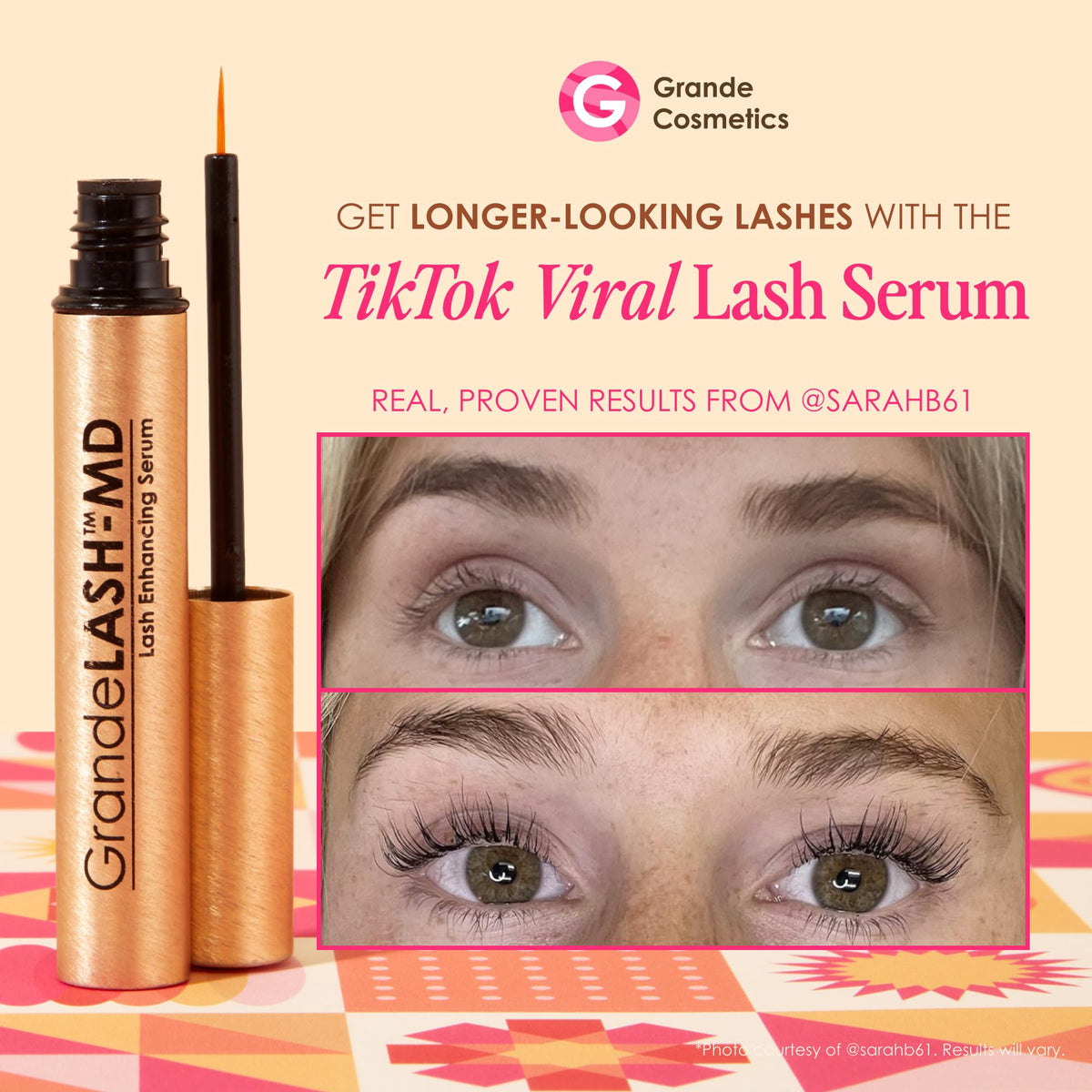 Grande Cosmetics GrandeREPAIR tube open with product on lashes for conditioning benefit