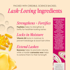 Grande Cosmetics ingredients label close-up, highlights peptide and panthenol nourishment