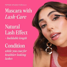 Grande Cosmetics mascara texture swipe on white card, shows smooth clump-free finish