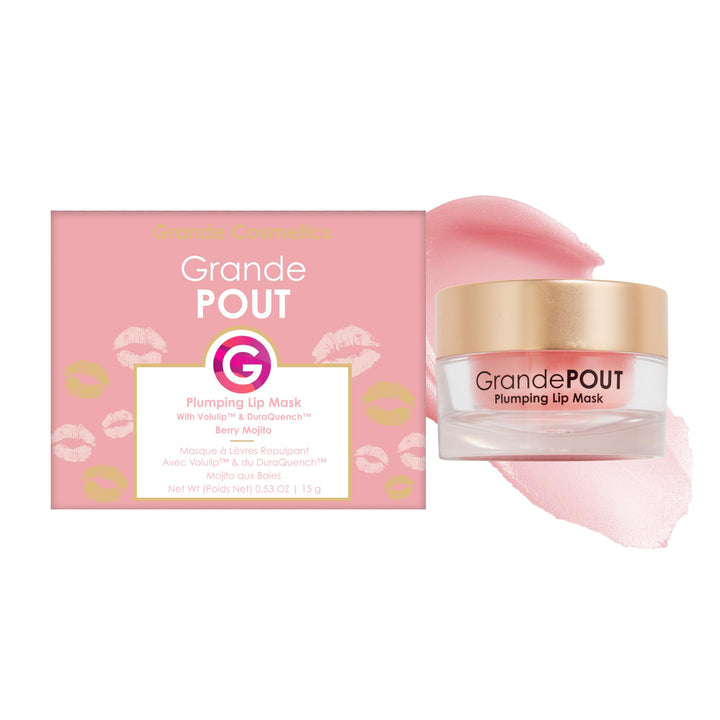 Grande Cosmetics GrandePOUT front tube showing berry mojito tint and glossy finish