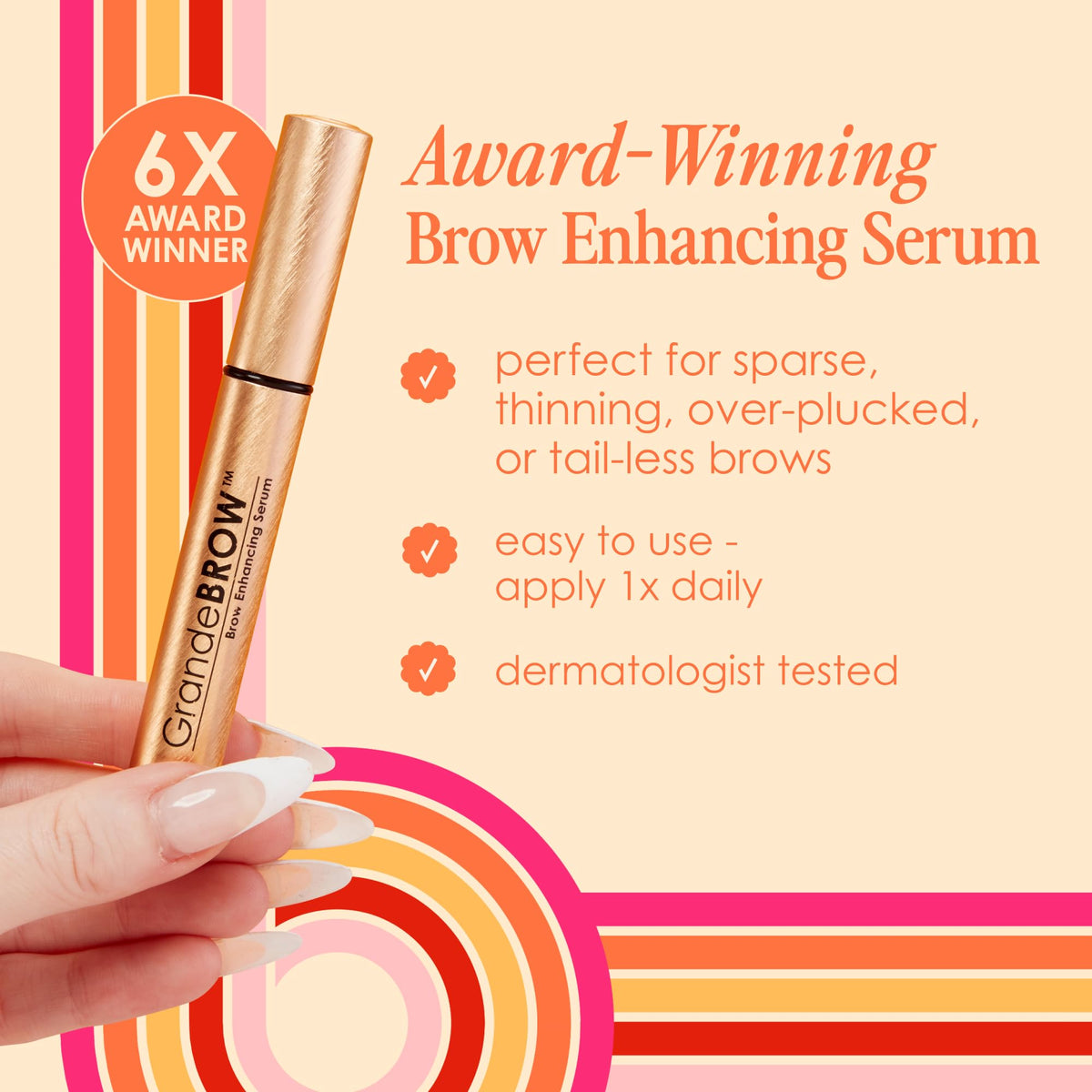 Grande Cosmetics applied to eyebrow demonstrating targeted daily use
