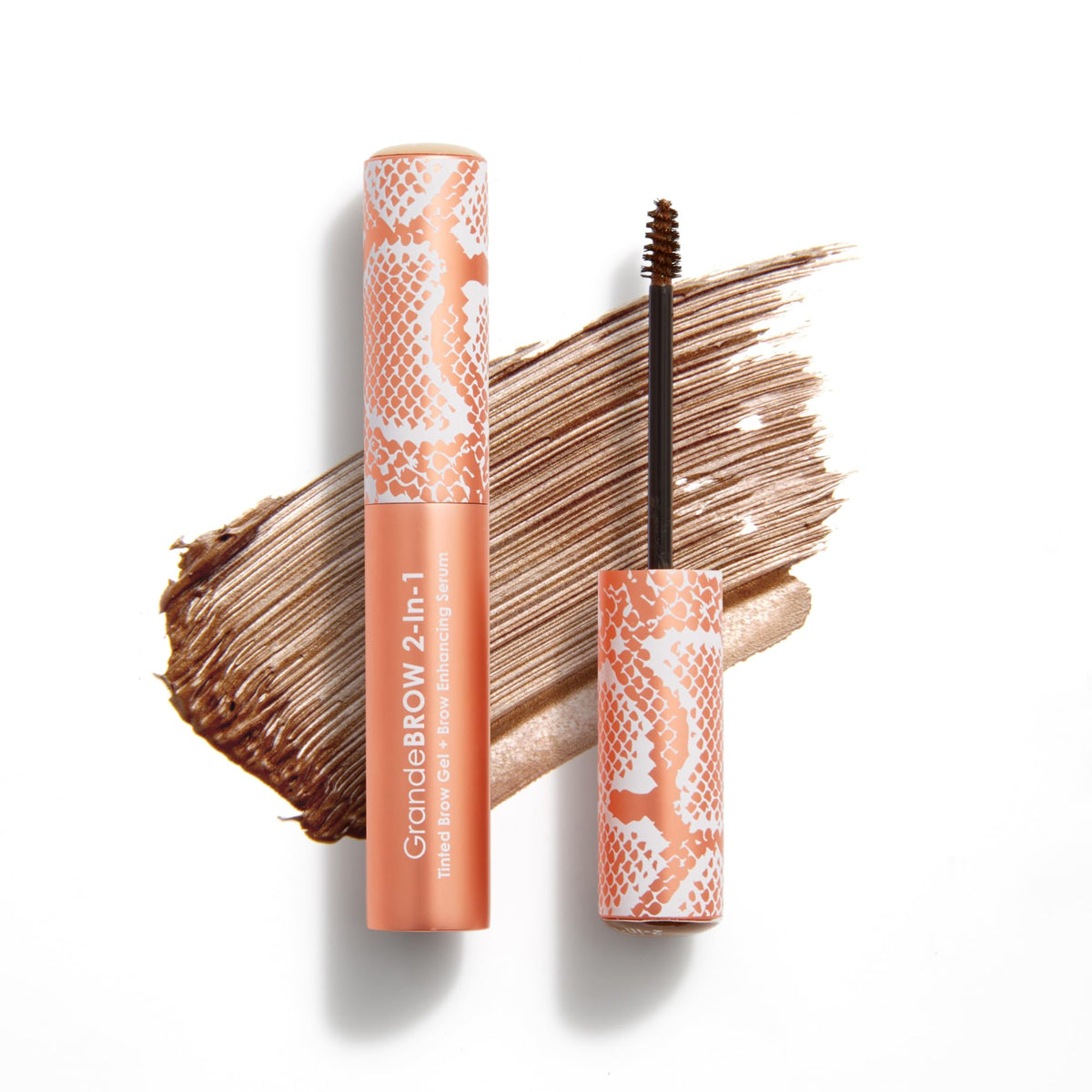 Grande Cosmetics GrandeBROW front packaging showing compact travel tube and shade