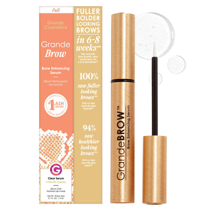 Grande Cosmetics front packaging shows product and benefits for fuller brows