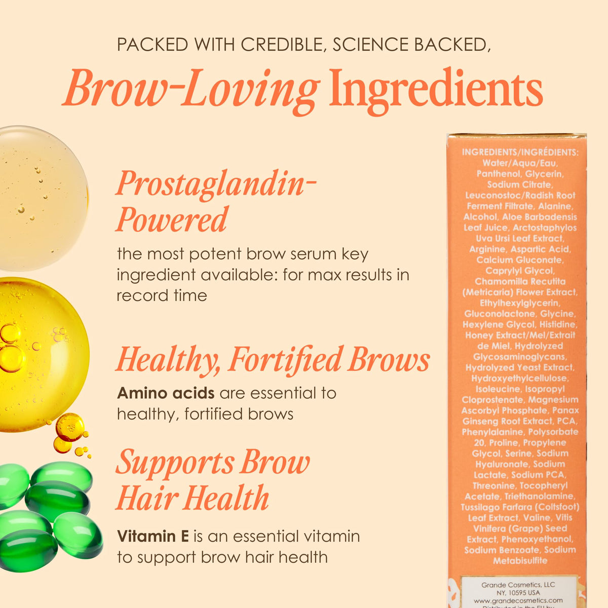 Grande Cosmetics ingredients label close-up highlighting nourishing blend