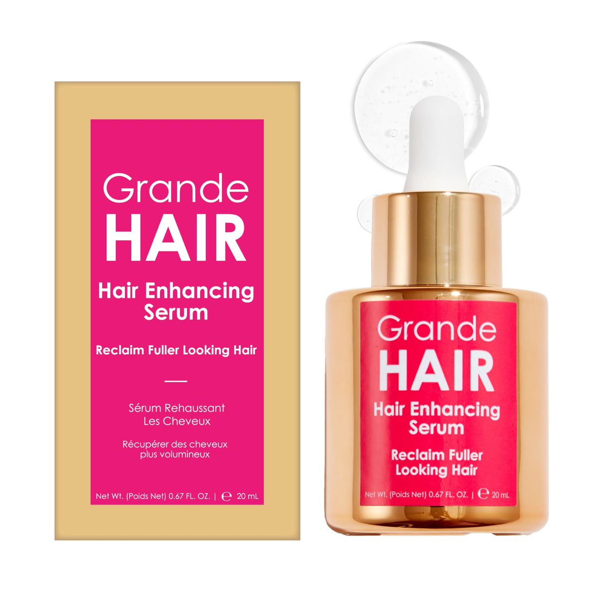 Grande Cosmetics GrandeHAIR front packaging showing bottle and label benefit