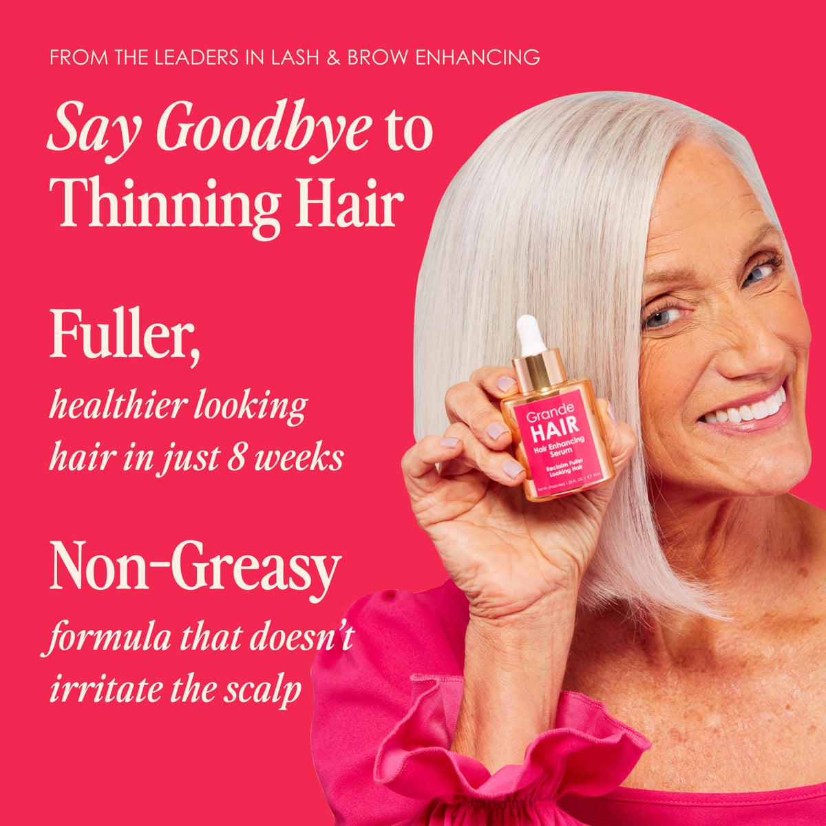 Grande Cosmetics GrandeHAIR texture on fingertip showing lightweight absorption