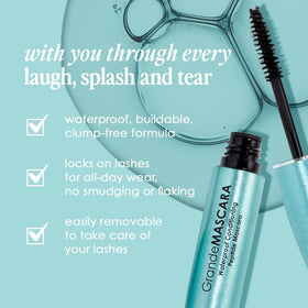 Grande Cosmetics mascara swiped on lashes demonstrating buildable volume and length