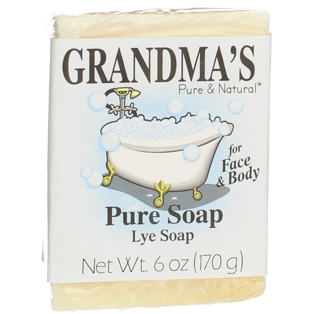 GRANDMA'S PURE & NATURAL bar beside ruler showing 6 oz size and longevity