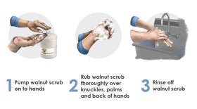 Grandpa Gus's scrub lathered in hands showing effective cleaning benefit