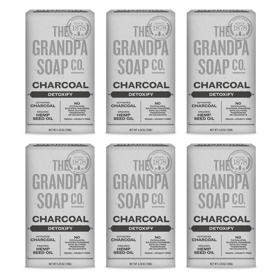 Grandpa Soap Company charcoal bar front packaging showing clean branding and vegan badge