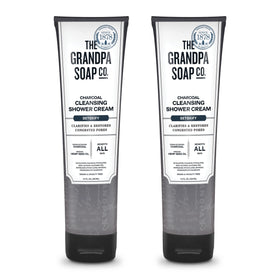 The Grandpa Soap Company bottle front view showing clean charcoal shower cream benefits