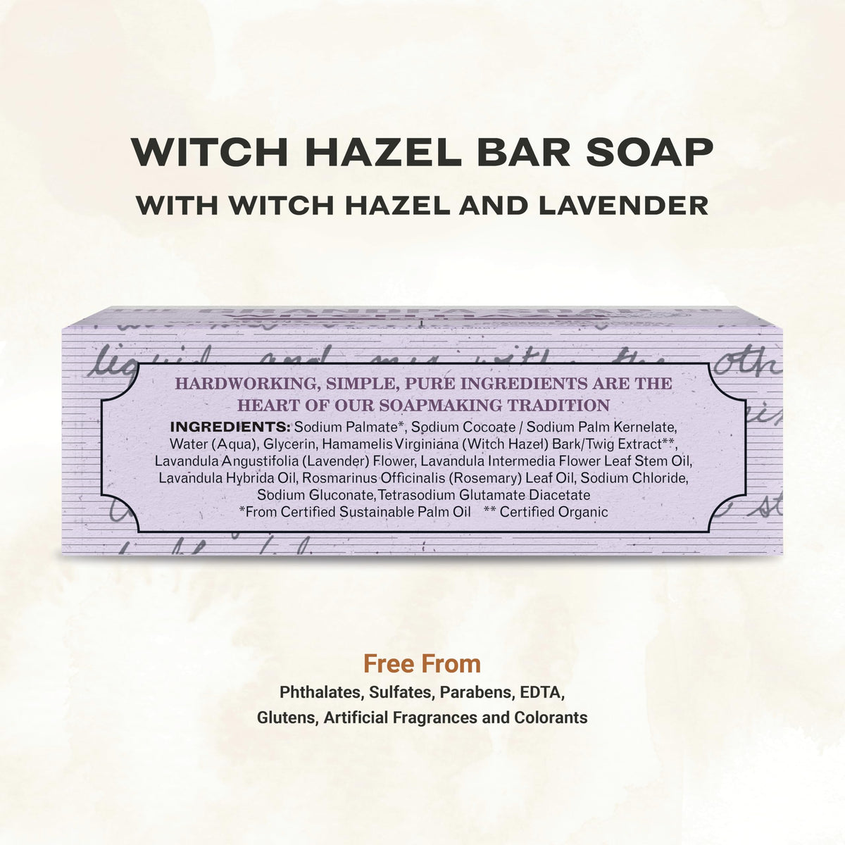 The Grandpa Soap Company bar close-up texture with lather, shows gentle cleansing performance