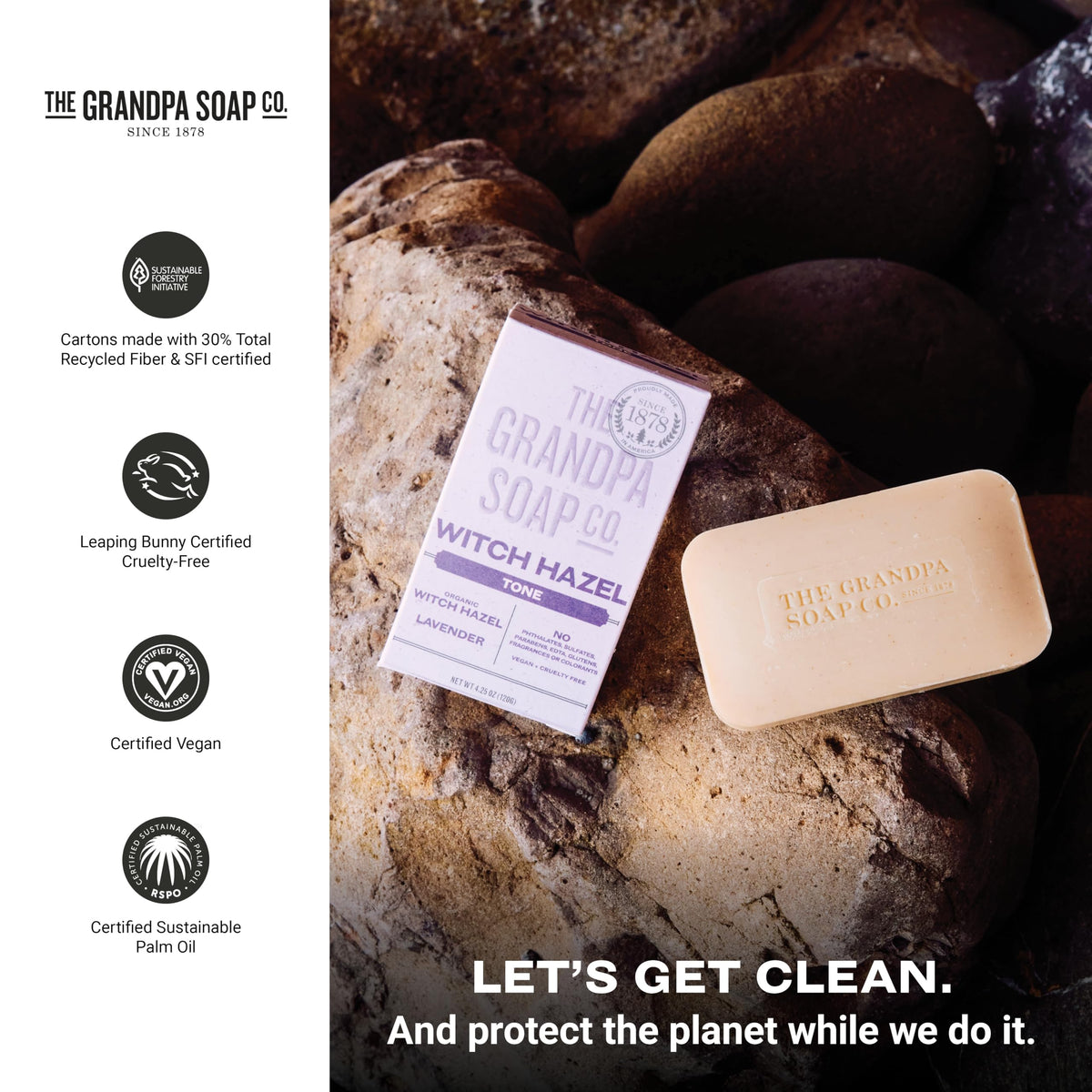 The Grandpa Soap Company four pack stacked, offers value and convenient supply